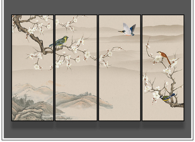 新中式花鳥(niǎo)手繪山水工筆畫(huà)客廳壁畫(huà)裝飾畫(huà)