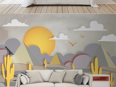 幾何童話 北歐現(xiàn)代簡(jiǎn)約風(fēng)格兒童房與電視背景墻的個(gè)性壁畫設(shè)計(jì)